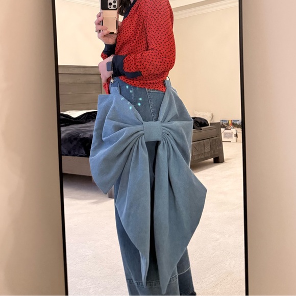 NEW Handmade Blue Denim Oversized Bow Crossbody Bag - Picture 3 of 3